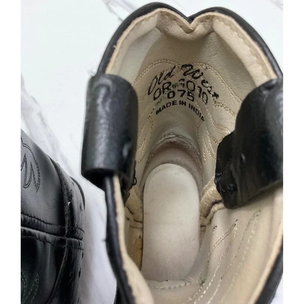 Old West Kids Black Faux Ostrich‎ Western Cowboy Boots Round Toe Size 7.5 2010